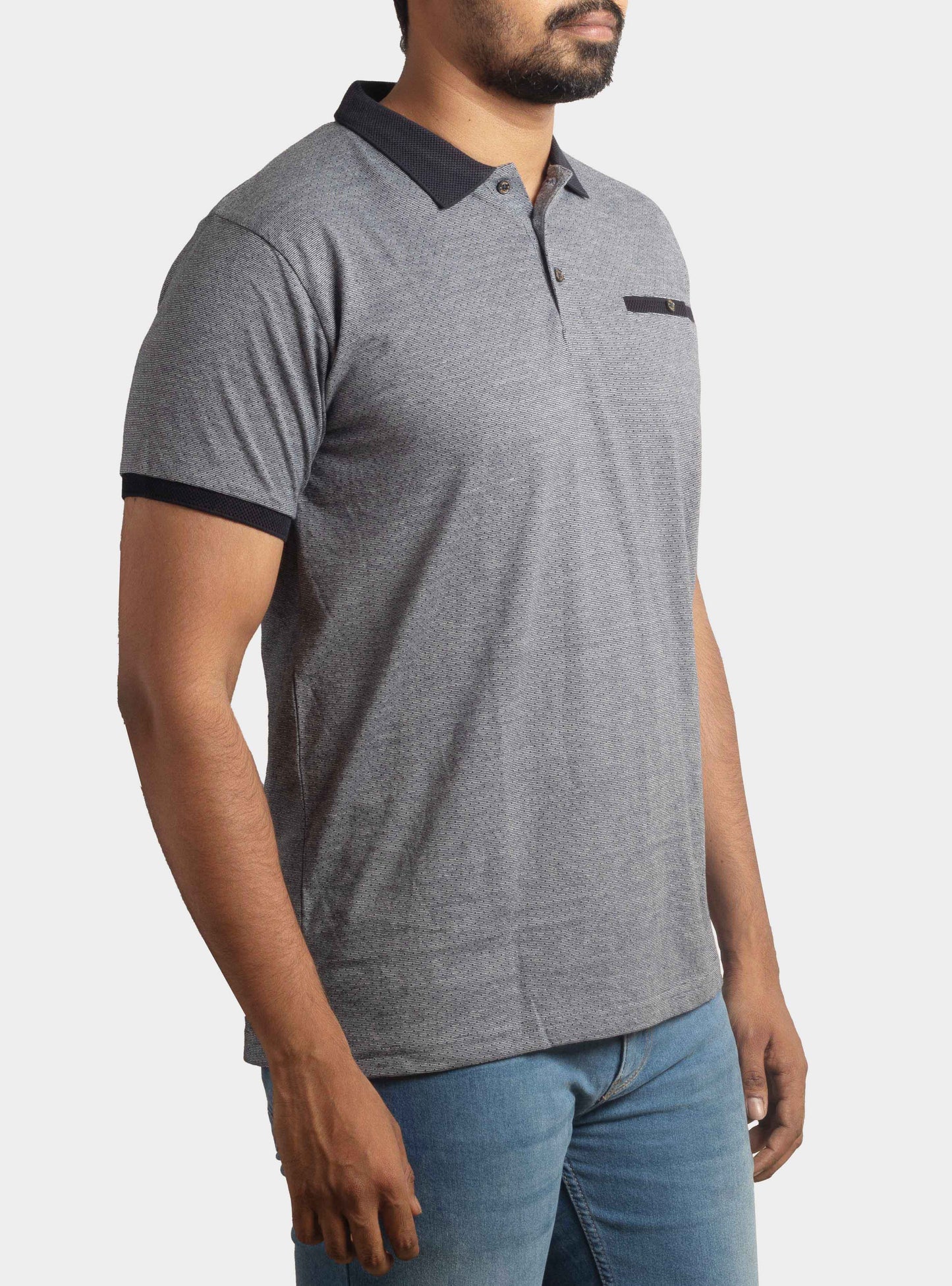 Mens Printed Collar T-Shirt Grey