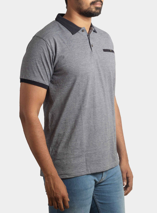 Mens Printed Collar T-Shirt Grey