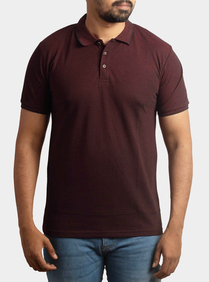 Mens Printed Collar T-Shirt Maroon