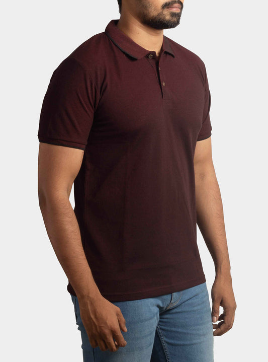 Mens Printed Collar T-Shirt Maroon