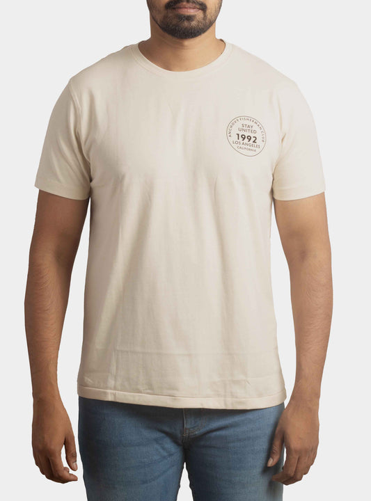 Mens Printed T Shirt Beige