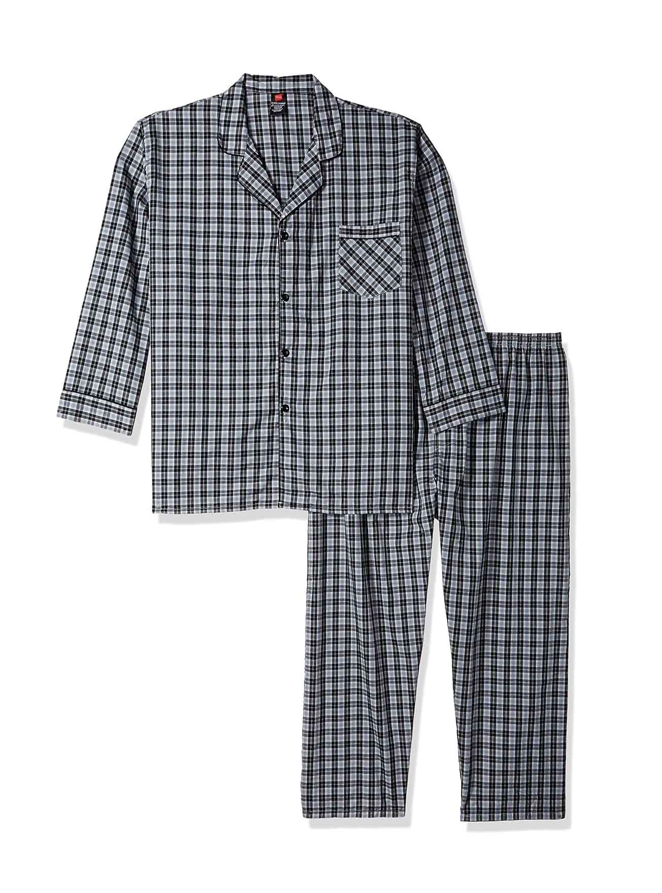 Men'S Big Woven Plain-Weave Pajama Set