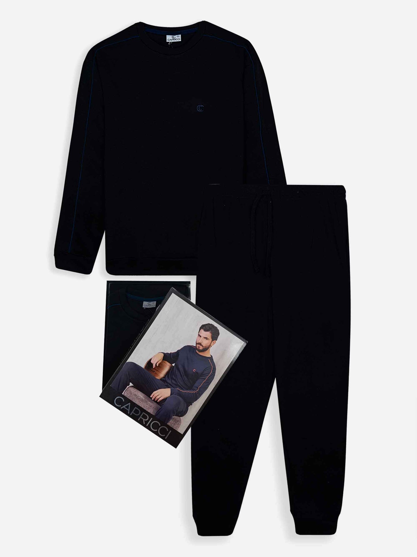 Mens's Interlock Winter Black Pyjama Set Box Pack