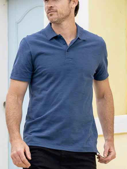 Mens Slub Textured Blue Polo Shirt