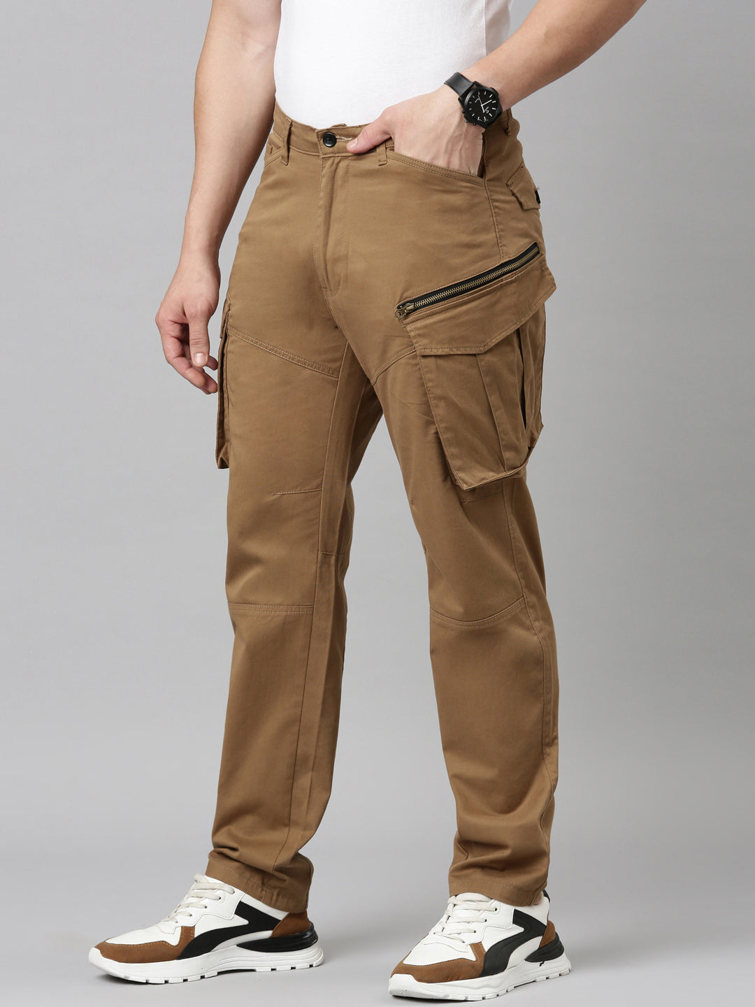 Mens Woven Brown Cargo Pant