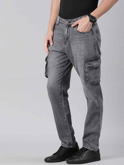 Mens Denim Grey Cargo Jeans