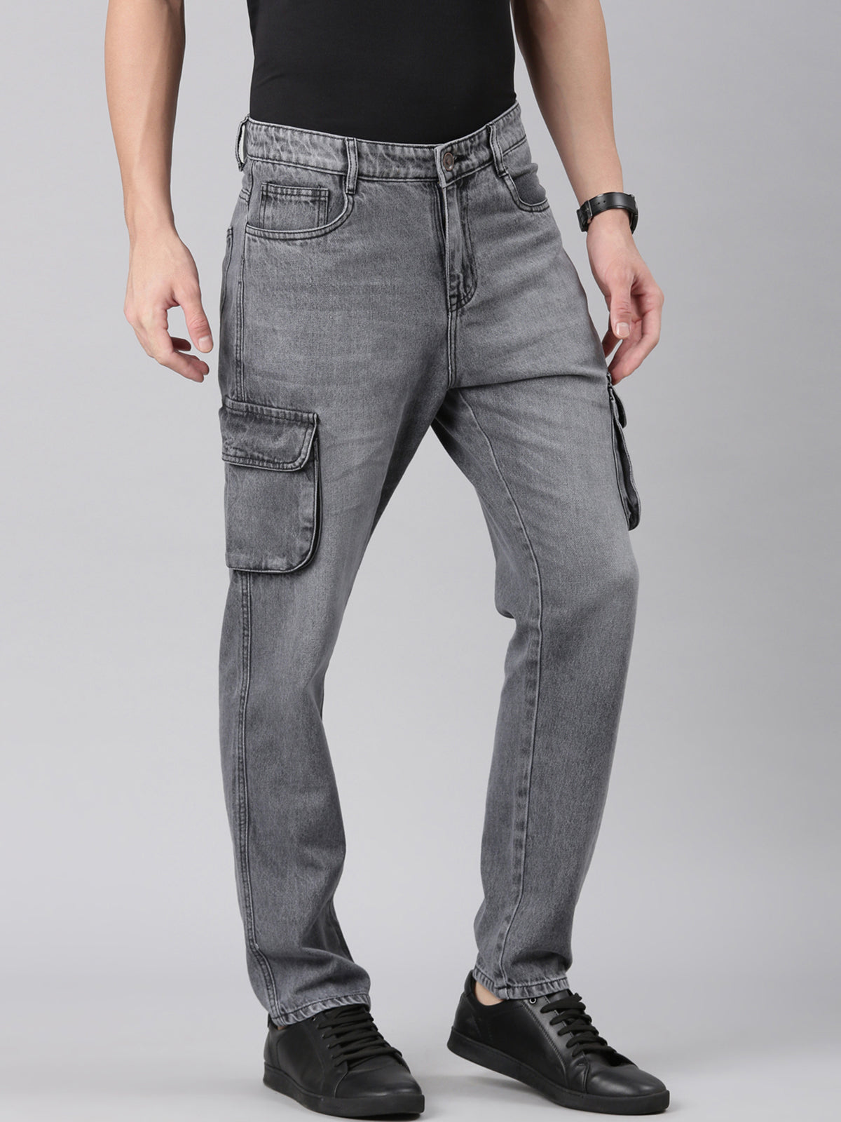 Mens Denim Grey Cargo Jeans
