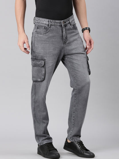 Mens Denim Grey Cargo Jeans