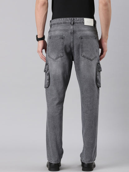 Mens Denim Grey Cargo Jeans