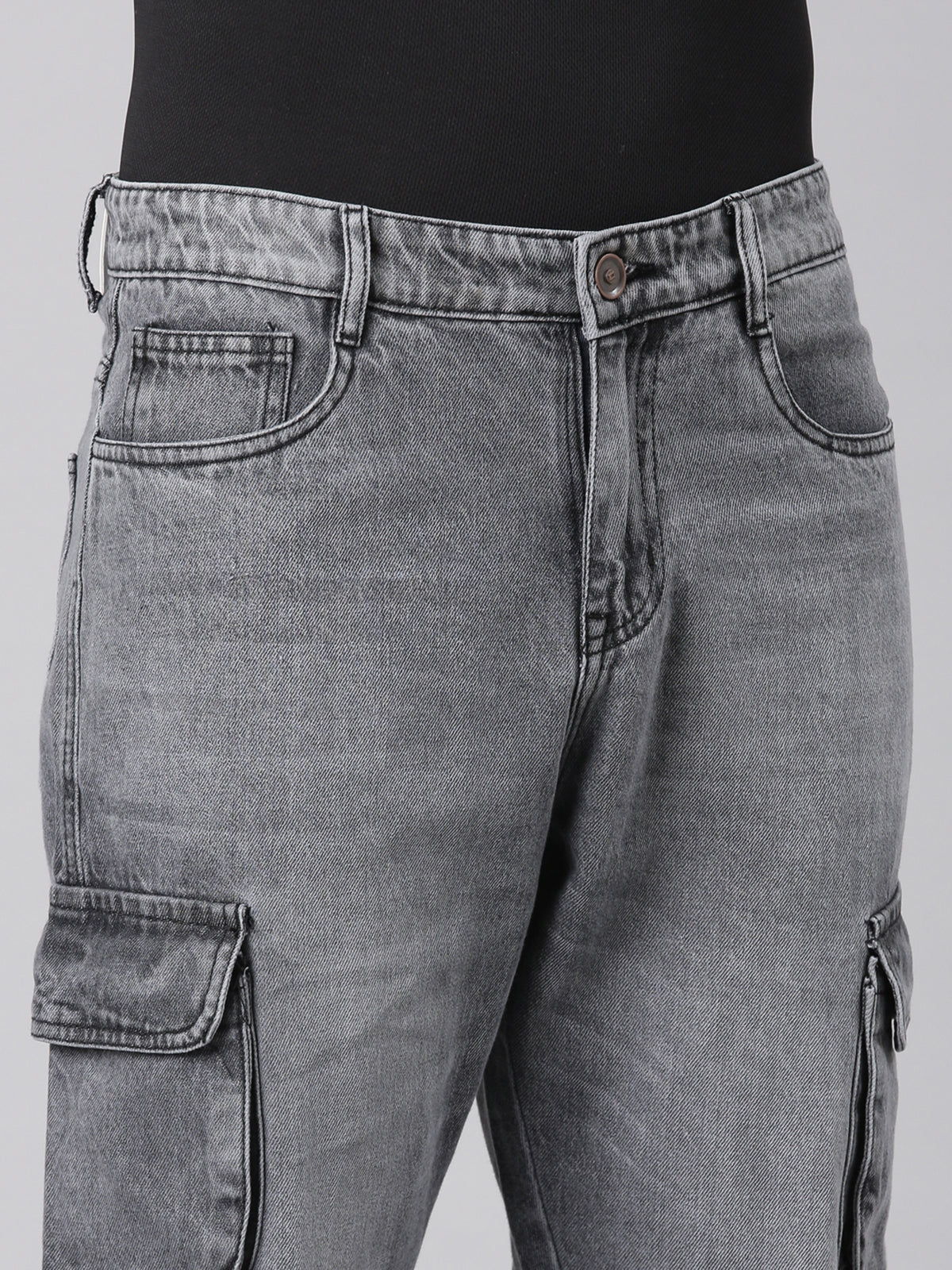 Mens Denim Grey Cargo Jeans