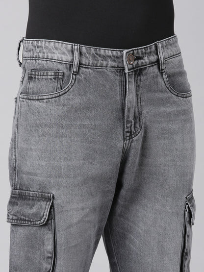 Mens Denim Grey Cargo Jeans