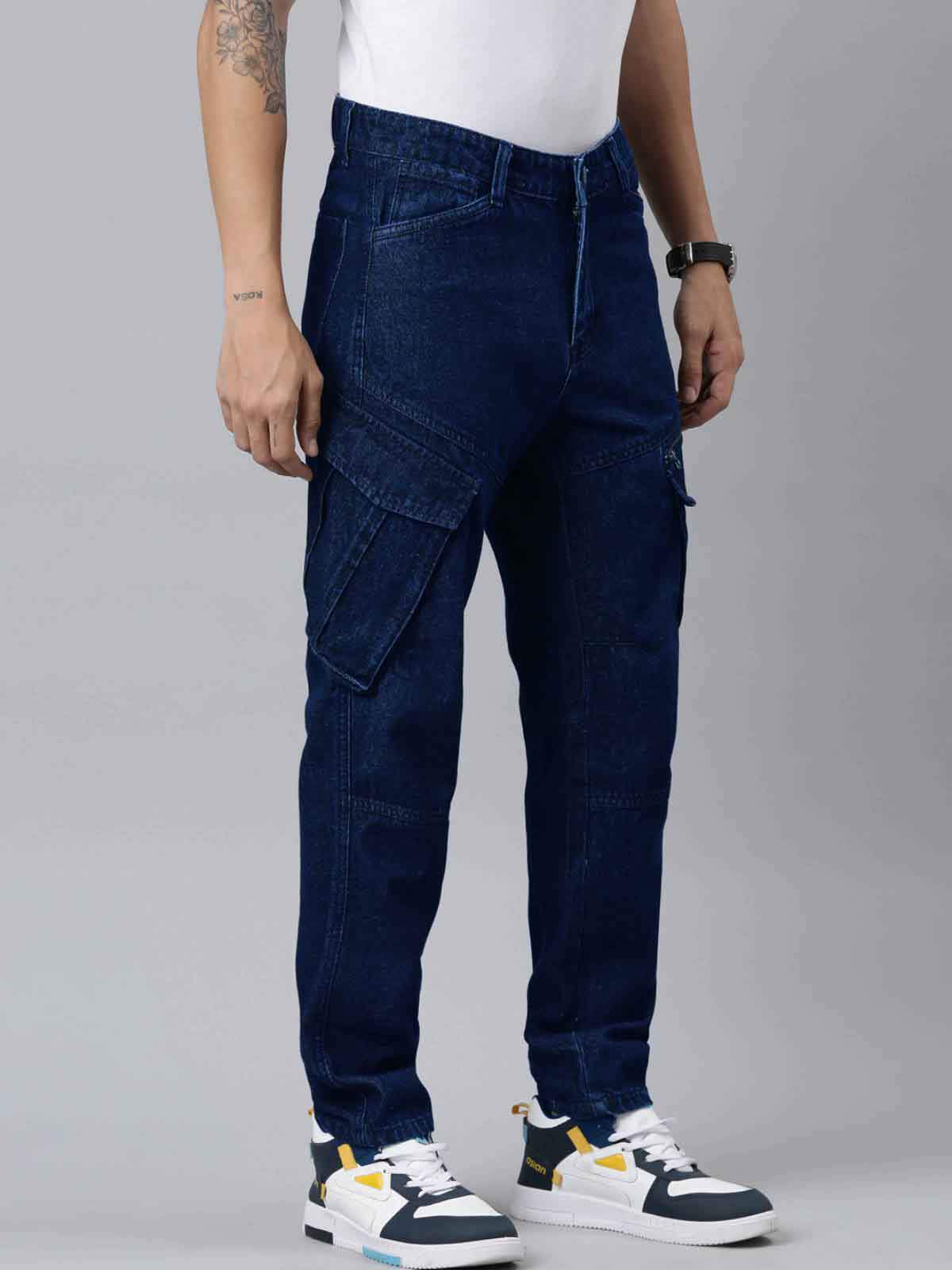 Mens Denim Navy Cargo Jeans