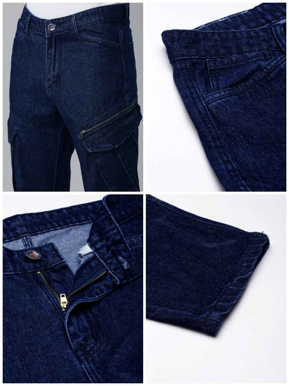 Mens Denim Navy Cargo Jeans