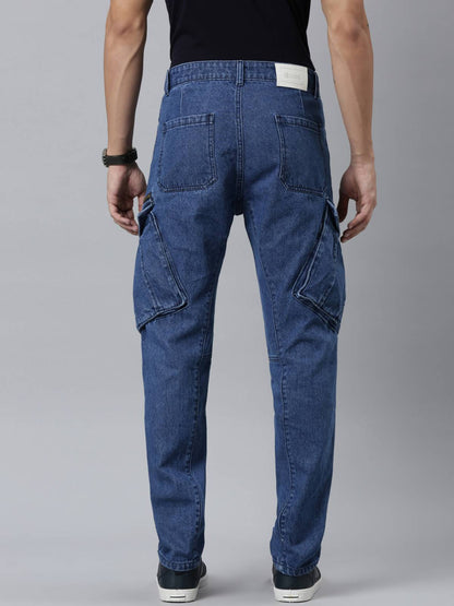 Mens Denim Blue Cargo Jeans
