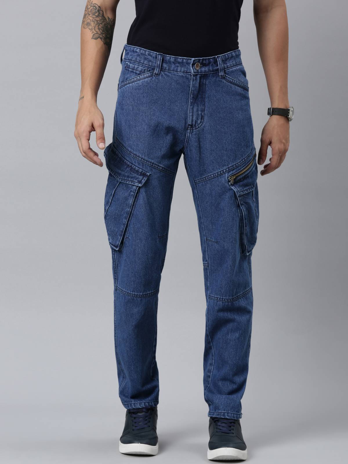 Mens Denim Blue Cargo Jeans