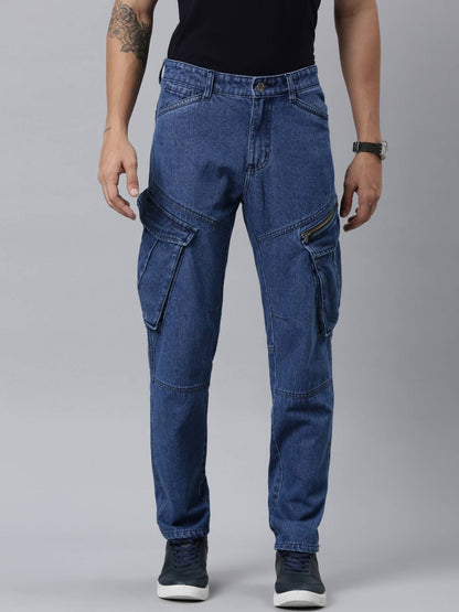 Mens Denim Blue Cargo Jeans