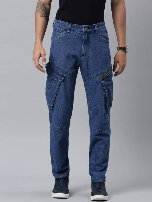 Mens Denim Blue Cargo Jeans