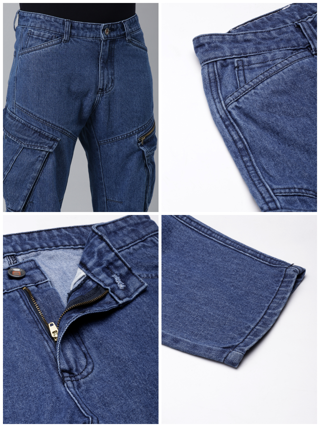 Mens Denim Blue Cargo Jeans