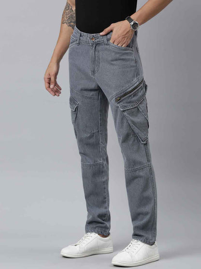 Mens Denim Grey Cargo Jeans