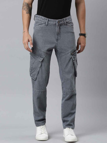 Mens Denim Grey Cargo Jeans