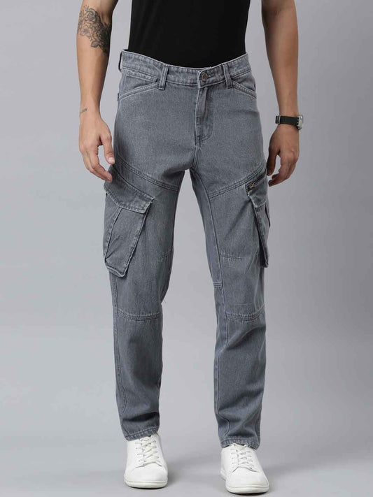 Mens Denim Grey Cargo Jeans