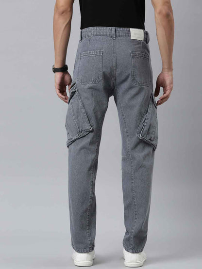Mens Denim Grey Cargo Jeans
