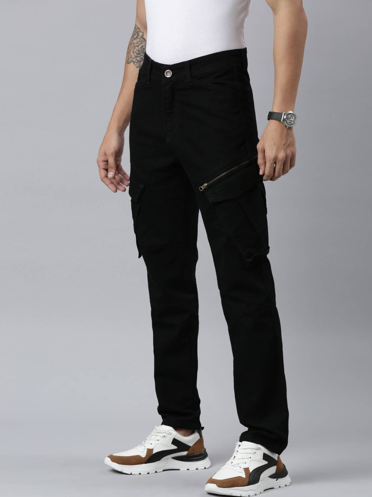 Mens Denim Black Cargo Jeans