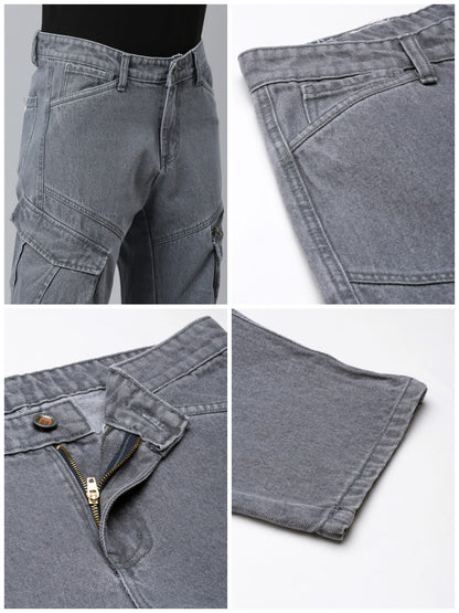 Mens Denim Grey Cargo Jeans