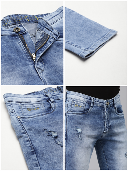 Mens Washed Blue Distressed Jeans