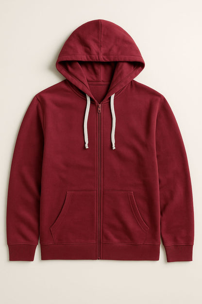 Mens Hooded Full Zipper Maroon Sweatshirt