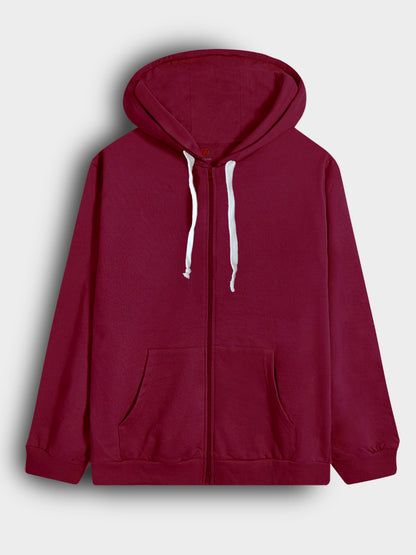 Mens Hooded Full Zipper Maroon Sweatshirt