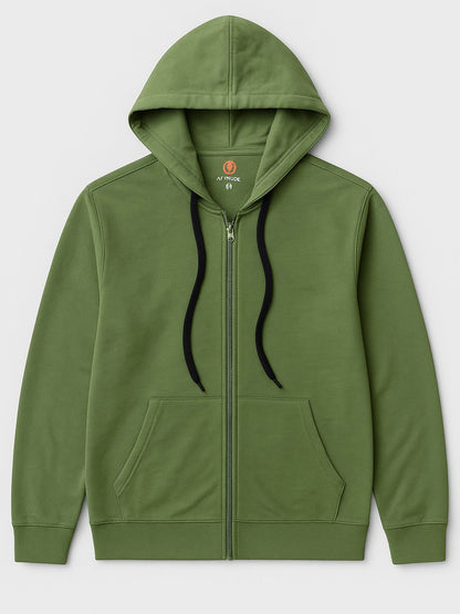 Mens Hooded  Full Zipper Green Sweatshirt