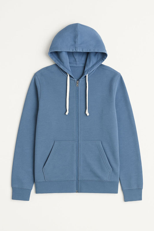 Mens Hooded Full Zipper Blue Sweatshirt