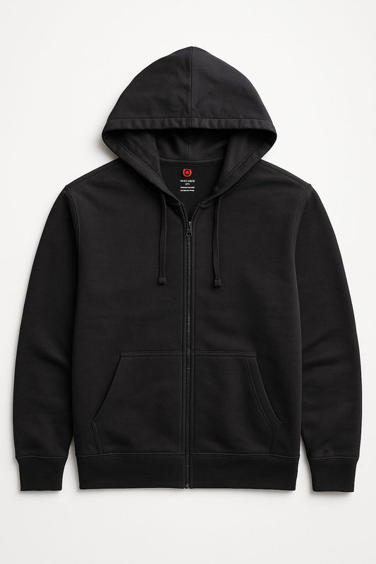 Mens Hooded Full Zipper Black Sweatshirt