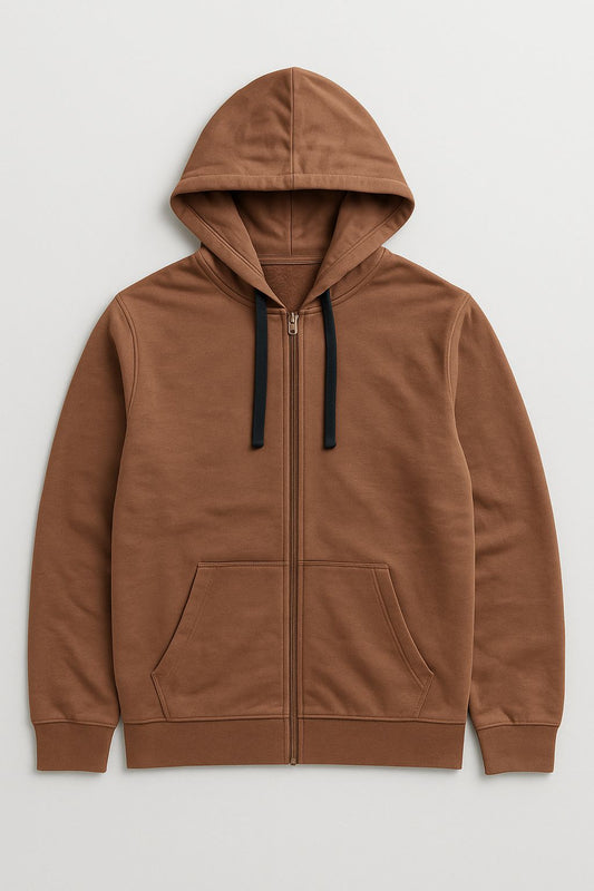 Mens Hooded Full Zipper Brown Sweatshirt