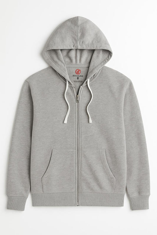 Mens Hooded Full Zipper Grey Melange Sweatshirt