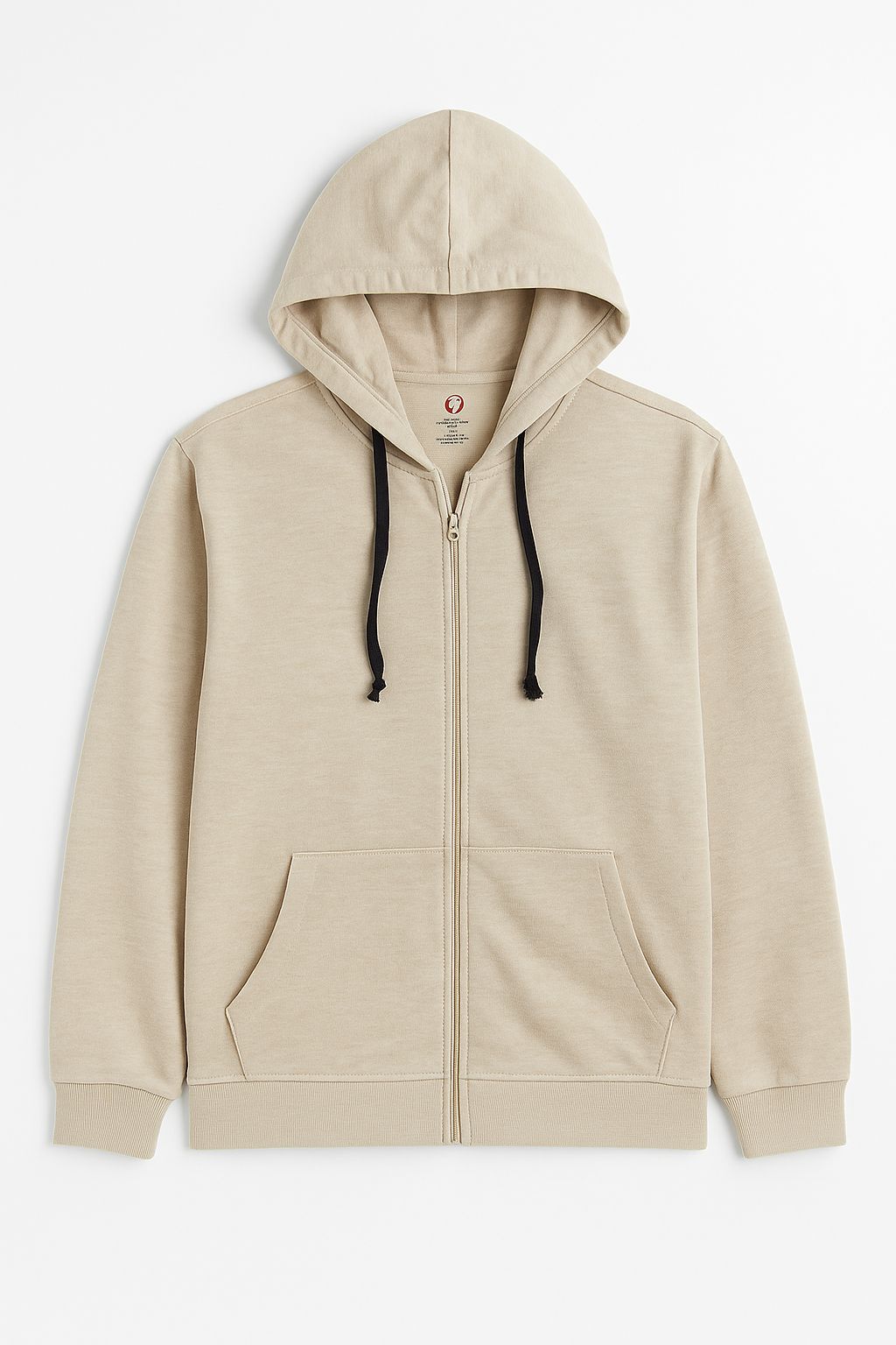 Mens Hooded Full Zipper Beige Sweatshirt