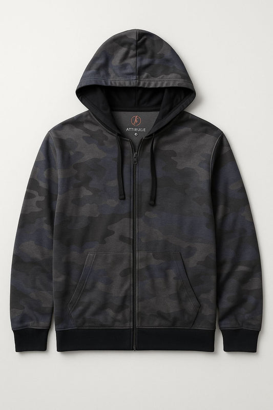 Mens Hooded Full Zipper Camo Printed Sweatshirt