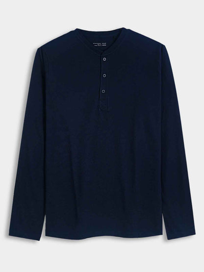 Mens Henley Neck Long Sleeve T-Shirt