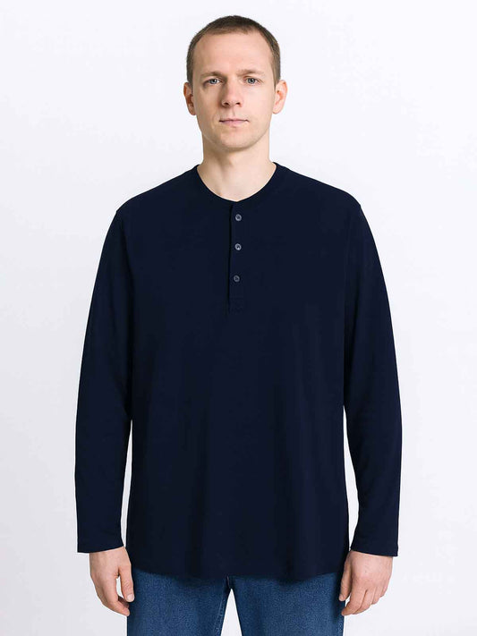 Mens Henley Neck Long Sleeve T-Shirt