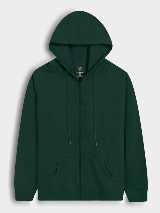 Mens Hooded Full Zipper Green Sweatshirt