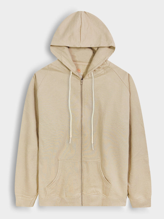 Mens Hooded Full Zipper Beige Sweatshirt