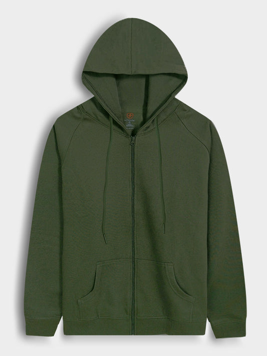 Mens Hooded Full Zipper Olive Sweatshirt