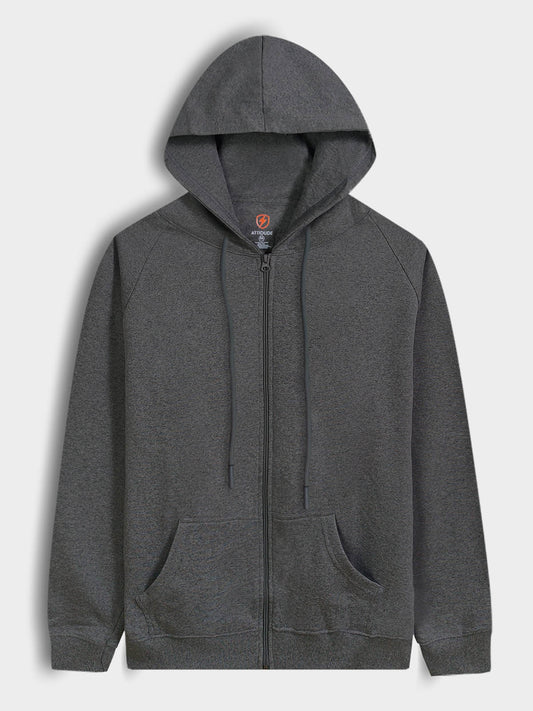 Mens Hooded Full Zipper Charcoal Sweatshirt