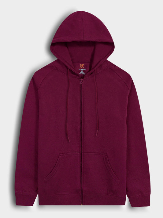 Mens Hooded Full Zipper Maroon Sweatshirt