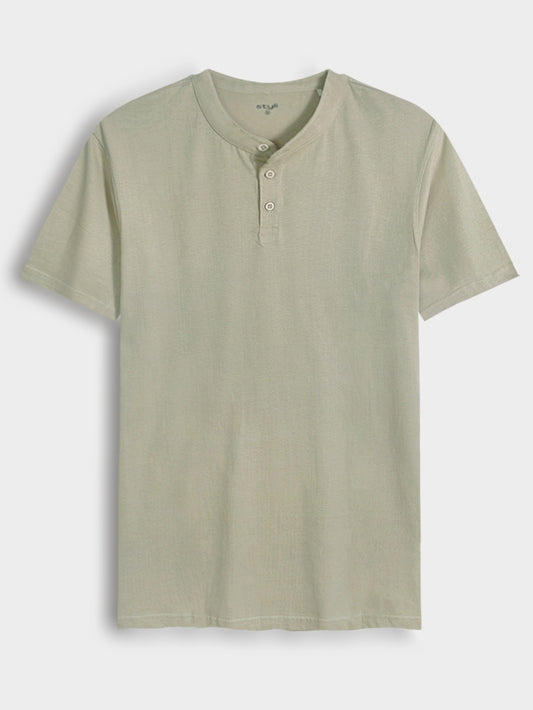 Mens Henley Neck Olive T-Shirt