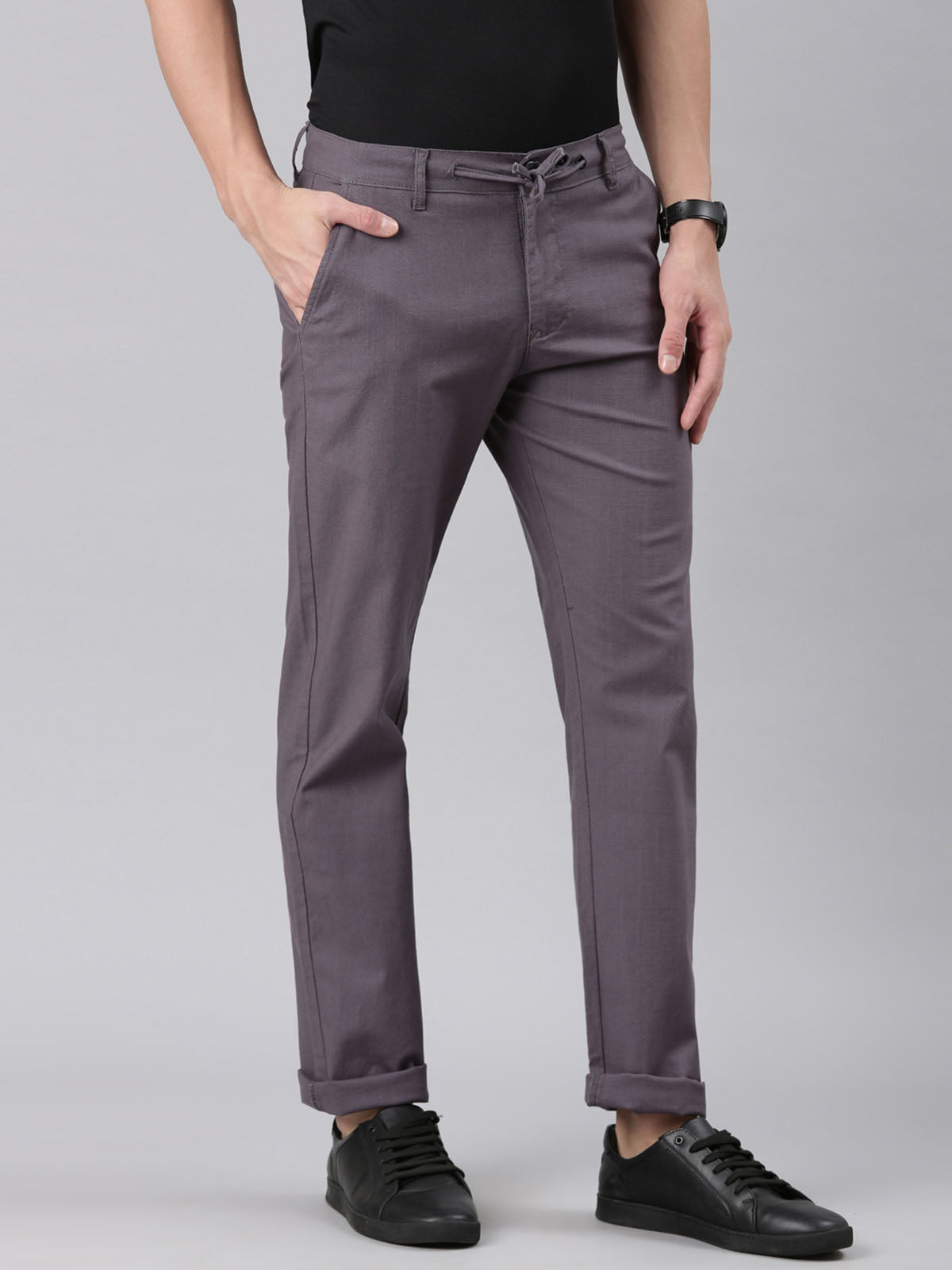 Mens Straight-Fit Linen Pant Grey