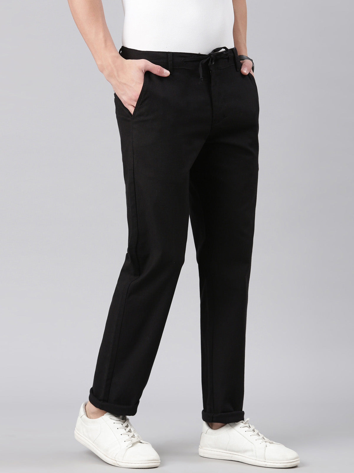Mens Straight-Fit Linen Pant Black