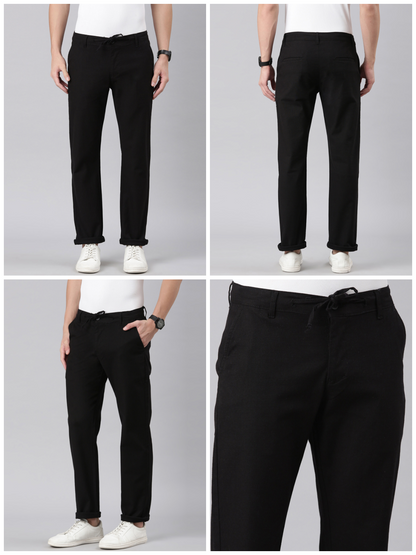 Mens Straight-Fit Linen Pant Black