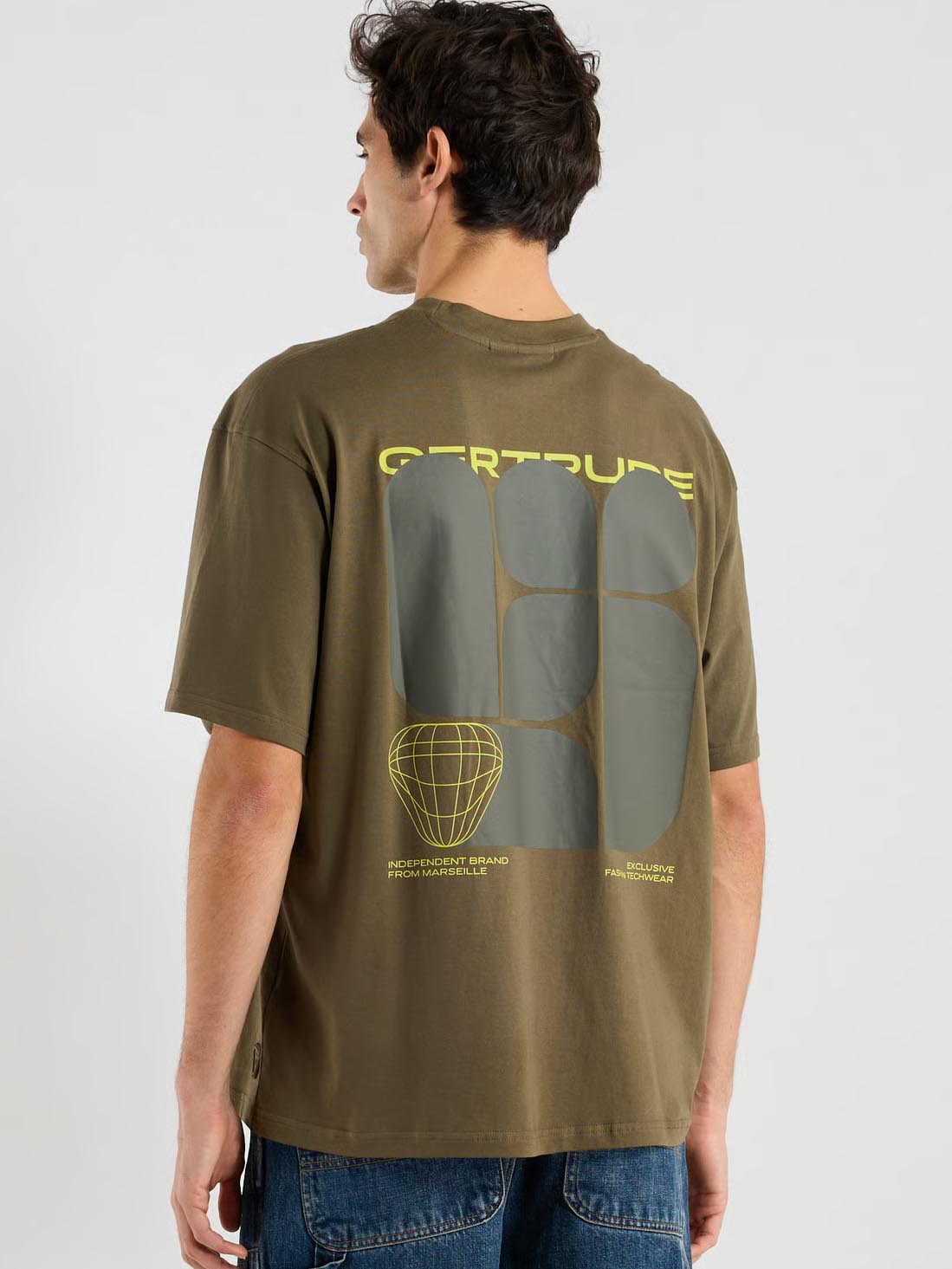 Mens Printed Oversize Fit Olive T-Shirt
